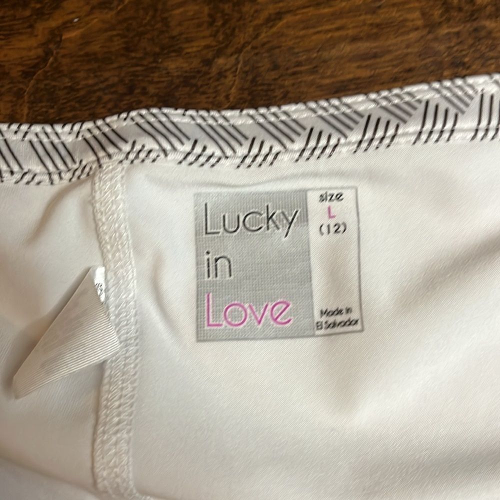 Lucky In Love Black and White Tennis Icon Ruche Skirt, size L - Picture 4 of 7